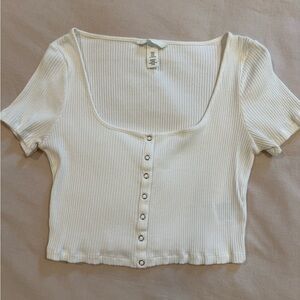 Women's Cream Ribbed Button-Up Top